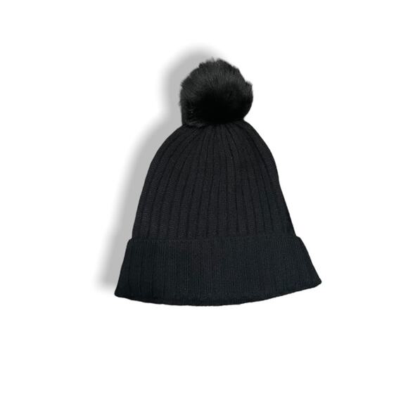 Amicale Black Cashmere Pompom Beanie Hat New - Picture 3 of 4
